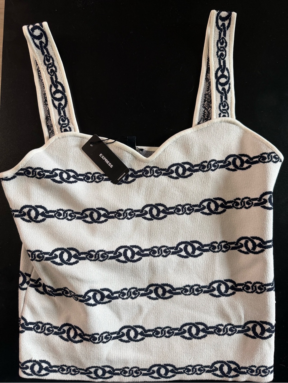 Express White Knit Camisole with Navy Chain Print (L) (NWT)